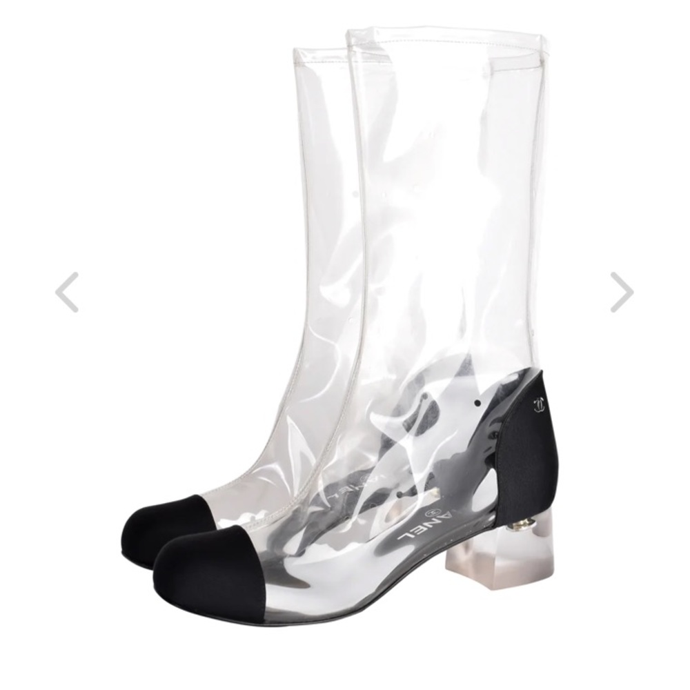 Chanel Vintage Spring Summer 2018 Transparent Black Toe Cap Lucite Boots 38